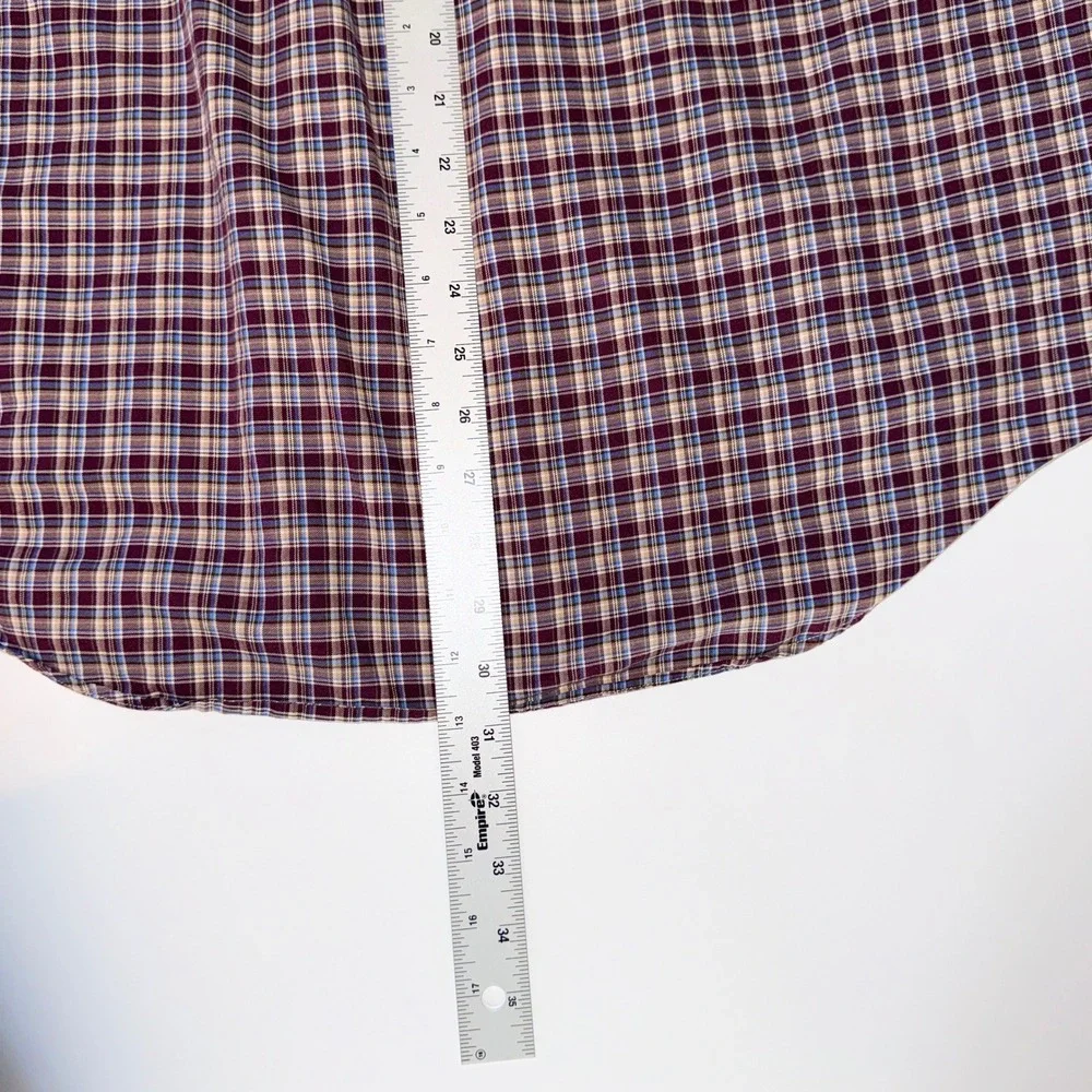 Ralph Lauren Mens L Plaid Button Down‎ Shirt Burgundy Blue Long Sleeve Pony Logo